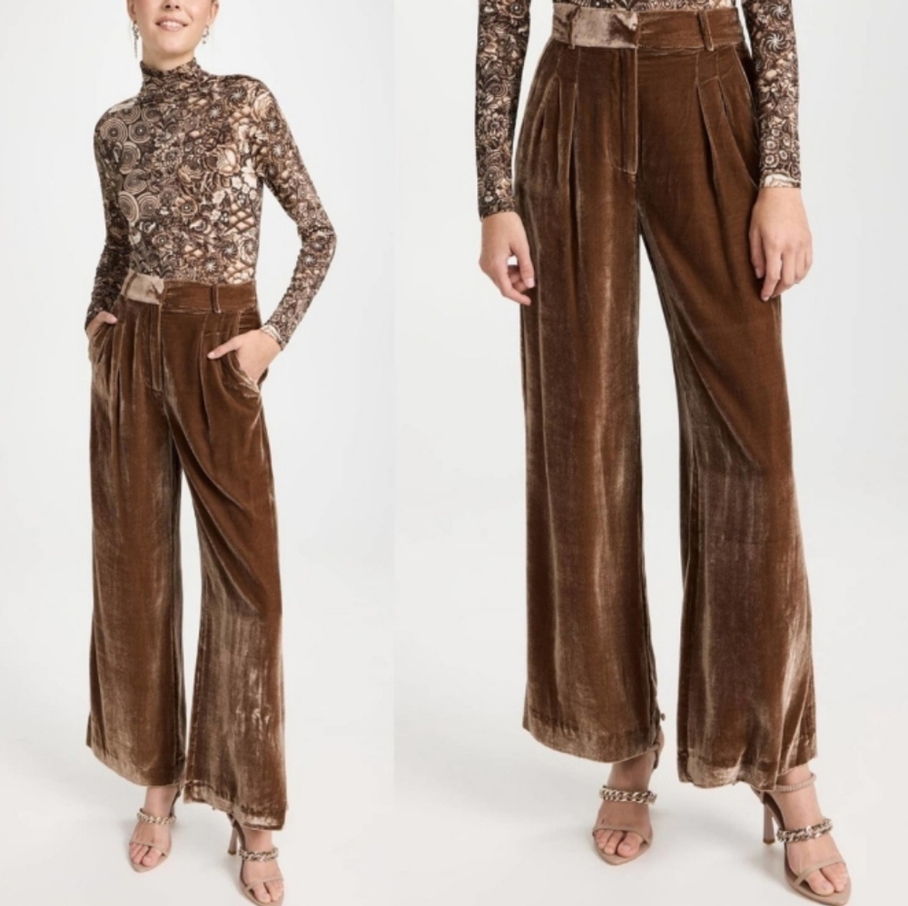 💞 NWT ULLA JOHNSON Veronica Silk Blend Velvet Wide Leg Pants Size 10